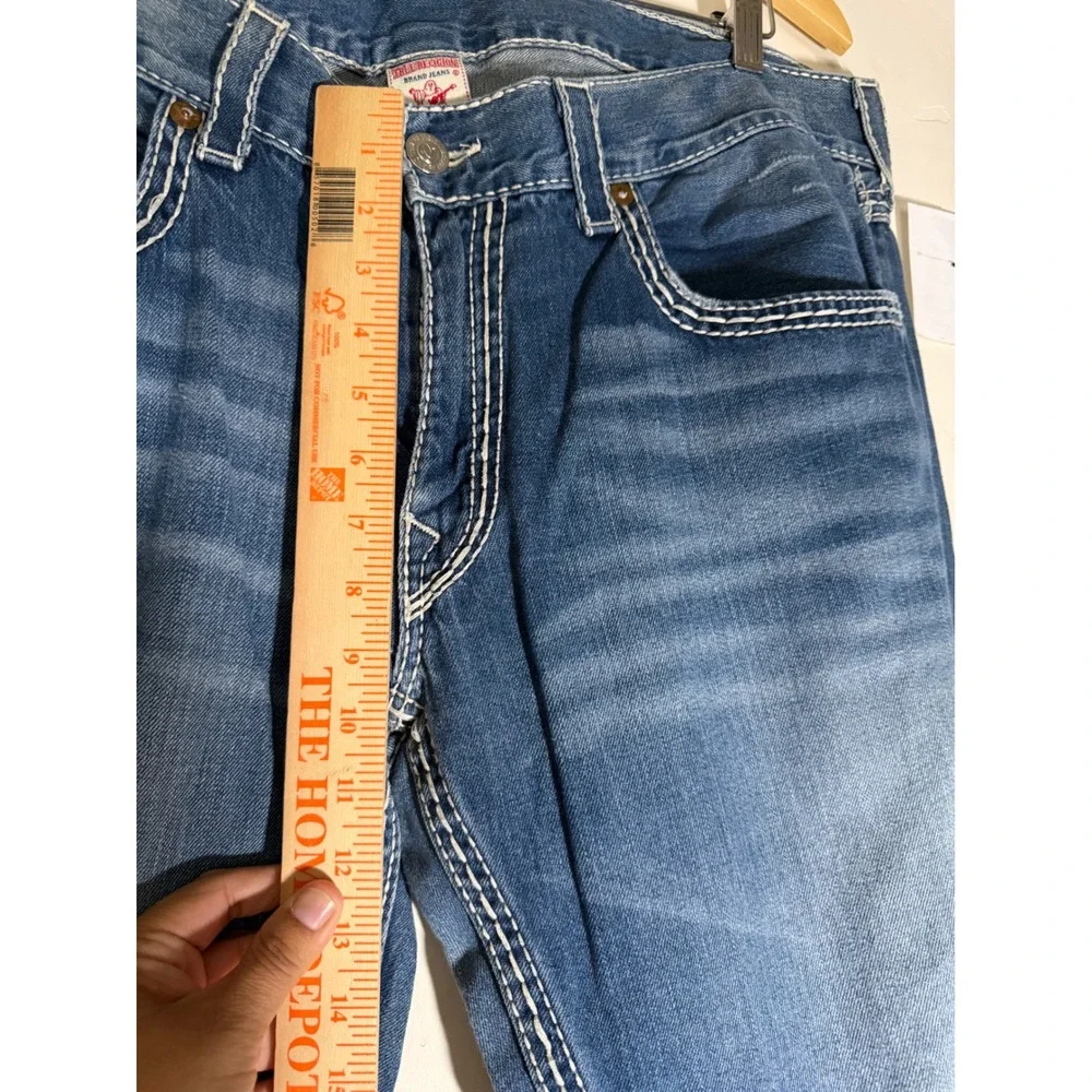 Y2K True Religion Jeans Straight Leg Contrast Stitch Blue Size 40